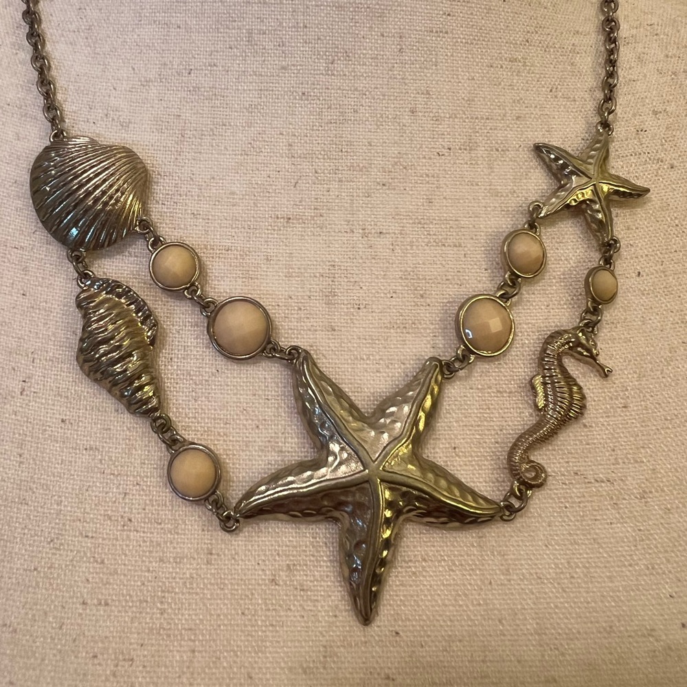 Seaside Charm Silver Statement Necklace Euc - image 2